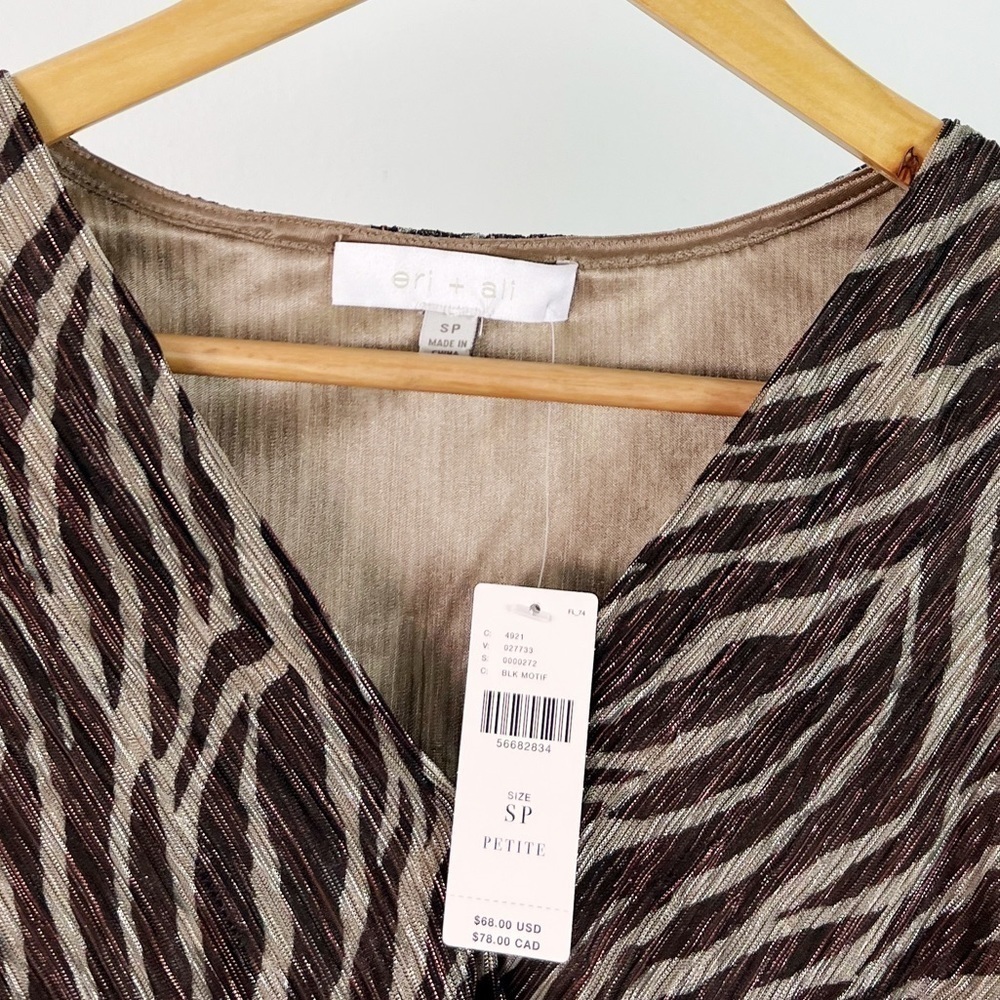 NWT Anthropologie Eri + Ali Kasi Shimmer Faux Wrap Zebra Print Sleeveless Top - Picture 5 of 7